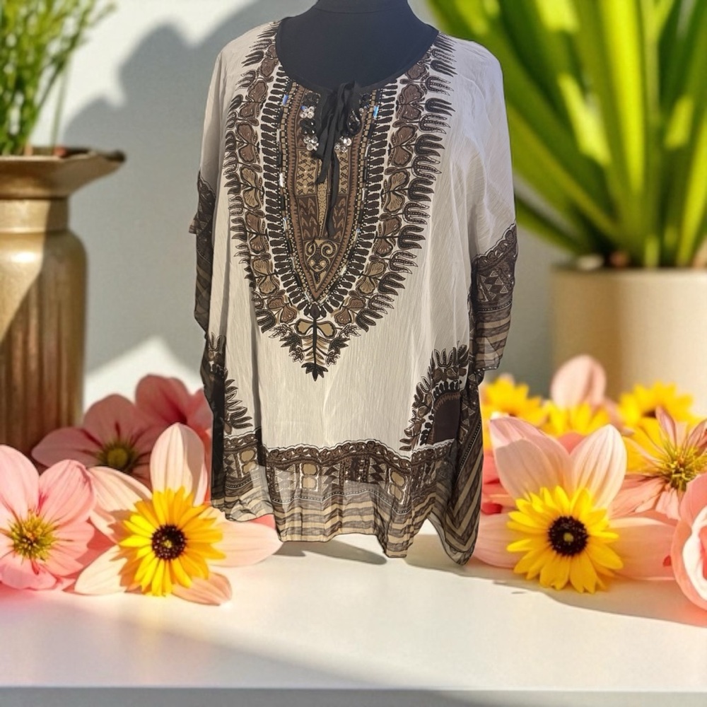 C.O.C poncho Cream and White Relaxed Boxy Tunic oversized SZ XXL NWT